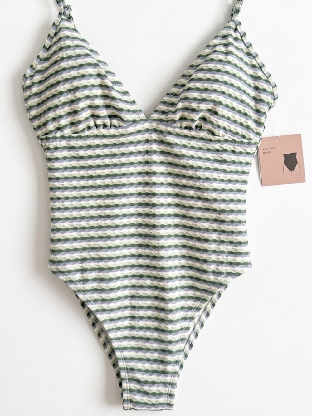 Shade & Shore Green and White Striped V-Neck One-Piece Swimsuit